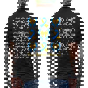 Down Syndrome Awareness Blue And Yellow Ribbon Coquette Bow Men's T-shirt Back Print - Monsterry