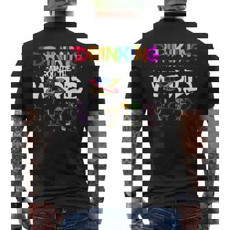 Drinking Around The World Alcohol Drinker Wine Beer Lover Men's Back Print T-Shirt - Monsterry