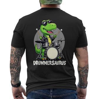 Drummer Boy Musician Drummersaurus Dinosaur T-Shirt mit Rückendruck - Geschenkecke