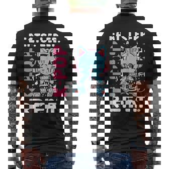 Eat Sleep K-Pop Repeat Coréen Pop Musique Chat Kawaii Mignon T-shirt imprimé au dos - Cadeauxyz