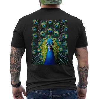 Elegant Peacock Eye Bird Watcher Blue Peacock T-Shirt mit Rückendruck - Geschenkecke