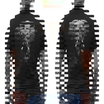 Elephant Drawing Motif Safari Animal Print Artwork Wildlife Men's Back Print T-Shirt - Monsterry