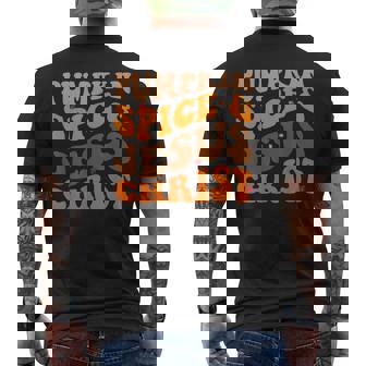 Fall Season Pumpkin Spice And Jesus Christ Groovy Men's Back Print T-Shirt - Monsterry