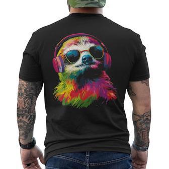 Faultier Tiermotiv Musik Kopfhörer Kunst Sonnenbrille Faultier T-Shirt mit Rückendruck - Geschenkecke