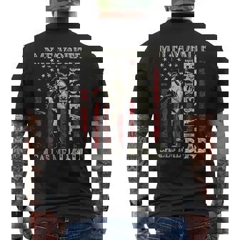 My Favorite Baseball Player Calls Me Dad US Flag Fathers Day Men's Back Print T-Shirt - Monsterry