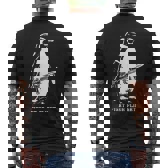 Fight Or Flight Penguin - Small Short Sleeve Penguin Print Classic Fit Bird Print Men's Back Print T-Shirt - Monsterry