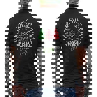 Our First Christmas Married 2024 Couples Matching Plaid Christmas Tree Men's Back Print T-Shirt - Monsterry