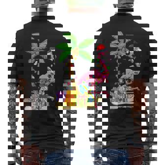 Flamingo Santa Hat Palm Tree Merry Christmas Lights Men's Back Print T-Shirt - Monsterry