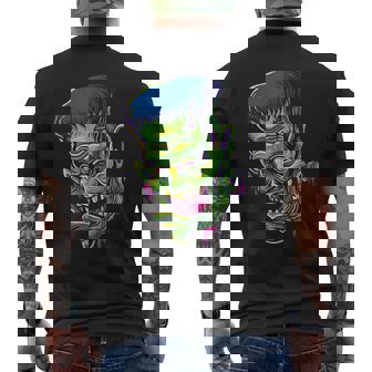 Frankenstein Face & Head Zombie Men's Back Print T-Shirt - Monsterry