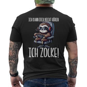 Gaming Ich Kann Dich Nicht Hören Ich Zocke Faultier T-Shirt mit Rückendruck - Geschenkecke