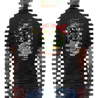 Gato Comiendo Fideos Ramen Anime Japonés Y Kawaii Gato Negro Camiseta Hombre Estampado Espalda - Regaloses