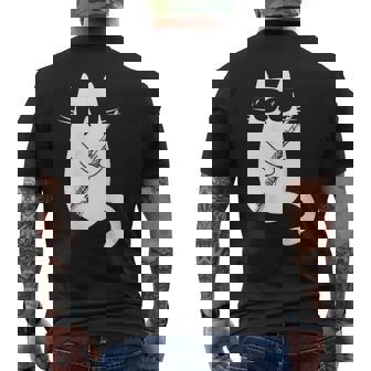 Gato Gracioso Con Gafas De Sol De Músico Flauta Travesera Camiseta Hombre Estampado Espalda - Regaloses