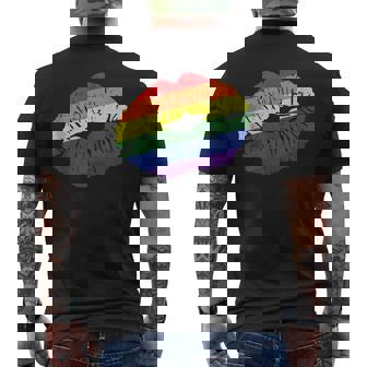Gay Kiss Rainbow Pride Flag Sexy Lips Proud LGBT-Q Ally Tank Top Men's Back Print T-Shirt - Monsterry