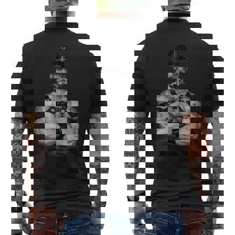Gay Leather Men Muscle Daddy Bear With Harness Men's Back Print T-Shirt - Monsterry