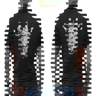 Giraffe Face Tshirt & Giraffe Sketch Animal Art Men's Back Print T-Shirt - Monsterry