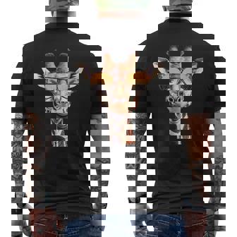 Giraffe With Glasses Graphic For Zoo Animal Lovers Apparel Men's Back Print T-Shirt - Monsterry