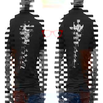 Giraffe With Red Glasses For Zoo Animal Lovers Men's Back Print T-Shirt - Monsterry
