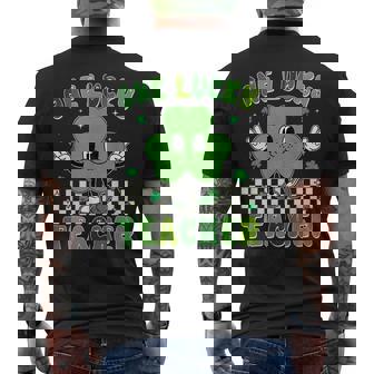 Groovy One Lucky Teacher Shamrock Face St Patrick's Day Men's Back Print T-Shirt - Monsterry
