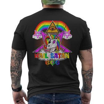 Hail Satan Einhorn Pentagramm 666 Okkult Gothic T-Shirt mit Rückendruck - Geschenkecke