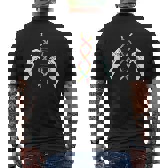 Hands Kniting DNA Double Helix Biology Teacher STEM STEMS Men's Back Print T-Shirt - Monsterry