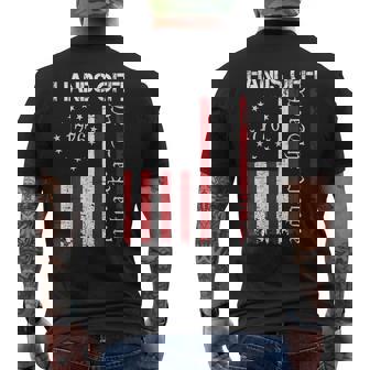 Hands Off Protest Social Security Medicare Flag Protest Men's T-shirt Back Print - Thegiftio