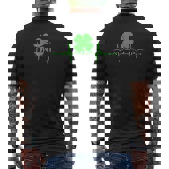 Heartbeat Irish Four Leaf Clover T-Shirt St Pattys Shamrock Men's Back Print T-Shirt - Monsterry