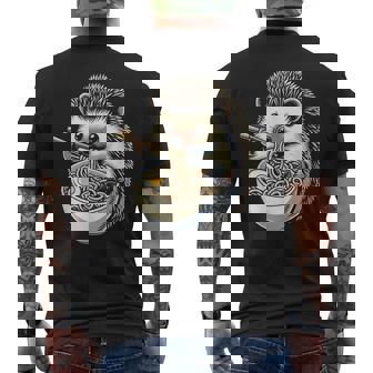 Hedgehog Eating Ramen Japanese Noodles Soup Men's T-shirt Back Print - Seseable