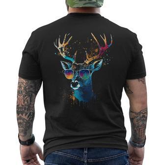 Hirsch Sonnenbrille Jagd Jäger Naturfan Wald Wandern T-Shirt mit Rückendruck - Geschenkecke