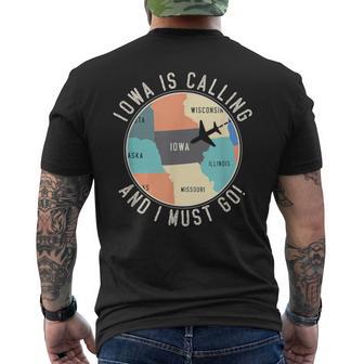 Iowa Is Calling And I Must Go Iowa Map Men's Back Print T-Shirt - Monsterry