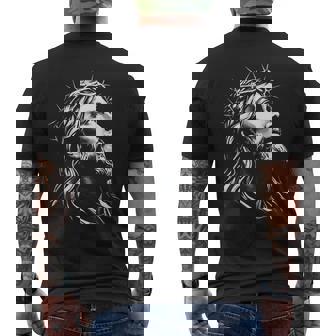 Jesus Christ Face With Crown Of Thorns God Bible Men's T-shirt Back Print | Seseable UK