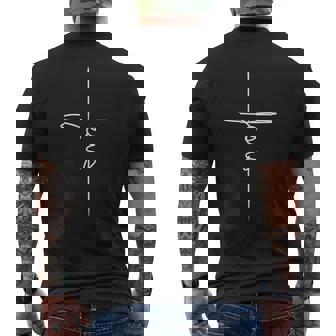 Jesus Cross Handwritten Cursive Abstract Art Men's Back Print T-Shirt - Monsterry