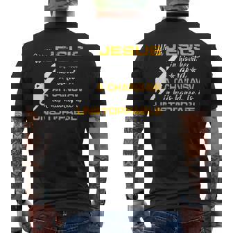With Jesus In His Heart Chainsaw In His Hand Chainsaw Man Men's Back Print T-Shirt - Monsterry