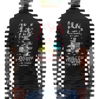 Jesus Is My Savior Crocheting Is My Therapy Crochet Men's Back Print T-Shirt - Monsterry