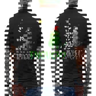 Is This Jolly Enough Green Cat Merry Christmas Tree Lights Men's Back Print T-Shirt - Monsterry