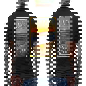 Just Chill Beach Relax Ocean Water Sand Wave Bird Sky Summer Men's Back Print T-Shirt - Monsterry