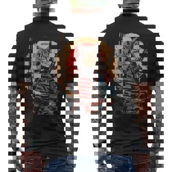 Kawaii Japanese Samurai Cat With Sword Men's T-shirt Back Print - Thegiftio