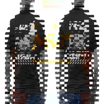 Kid I'm 4 And Digging It Construction Excavator 4th Birthday Men's Back Print T-Shirt - Monsterry