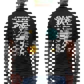 Kids 7 Year Old Outer Space Birthday Planets Astronaut 7th Men's Back Print T-Shirt - Monsterry