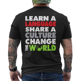 Learn A Language Share A Culture Change The World Languages Tank Top Men's Back Print T-Shirt - Monsterry