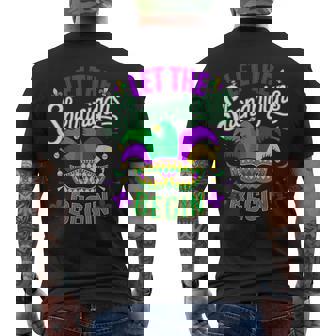Let The Shenanigans Begin Mardi Gras Mask Men's T-shirt Back Print - Seseable