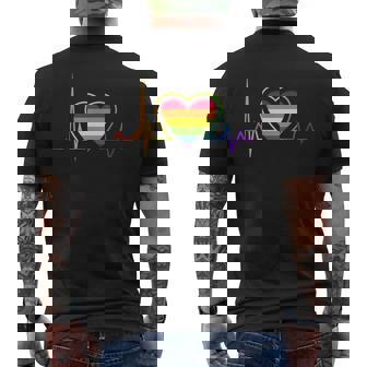 LGBT Heartbeat Pride EKG Rainbow Flag Heart Gay Lesbian Love Men's Back Print T-Shirt - Monsterry