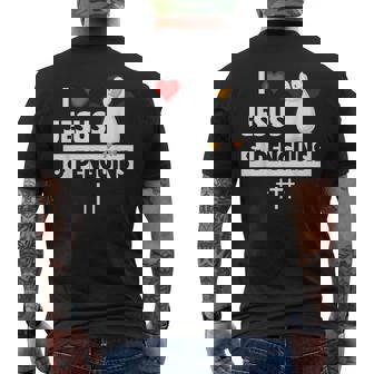 I Love Jesus And Penguins Christian Flightless Bird Bible Men's Back Print T-Shirt - Monsterry