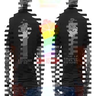 Love Is Love LGBT Flag Rainbow Fist Lesbian Gay Pride Men's Back Print T-Shirt - Monsterry