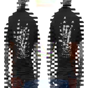 Mardi Gras Rocker Skeleton Hands Rock On New Orleans Men's Back Print T-Shirt - Monsterry