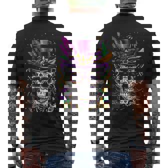 Mardi Gras Skull Top Hat Beads Mask New Orleans Louisiana Men's T-shirt Back Print | Mazezy