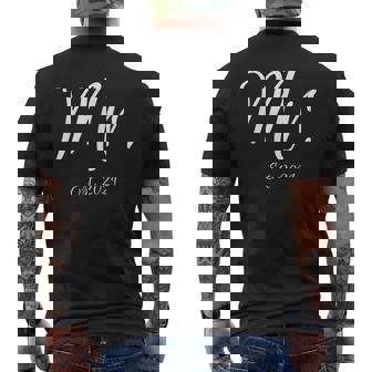 Matching Script Mr & Mrs Bridal Groom Mr Est 2021 Men's Back Print T-Shirt - Monsterry