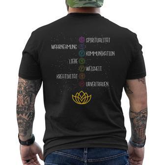 Namaste Yoga 7 Chakras Meditation S T-Shirt mit Rückendruck - Geschenkecke