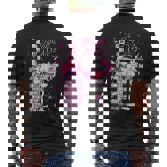 New Years 2025 Pink Champagne Shirt Wine Bottle Disco Balls Men's Back Print T-Shirt - Monsterry