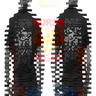 Nurse Witch Shirts Nurse By Day Witch By Night Halloween Men's Back Print T-Shirt - Monsterry