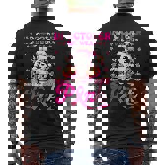 In October We Wear Pink Cute Ghost Lunch Lady Breast Cancer Men's Back Print T-Shirt - Monsterry